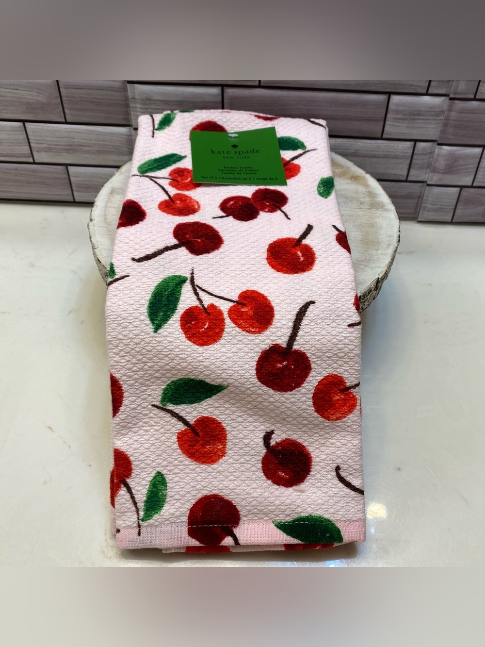 KATE SPADE ❤️(2) 100% Cotton KITCHEN TOWELS Cherry New